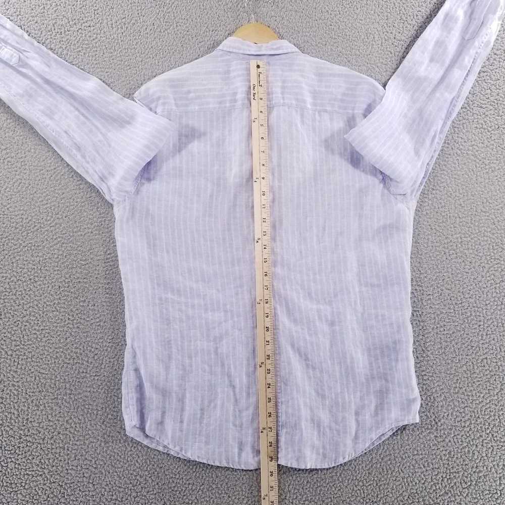 Frank & Eileen Shirt Mens Large Blue Pink Striped Linen Button Down Italian